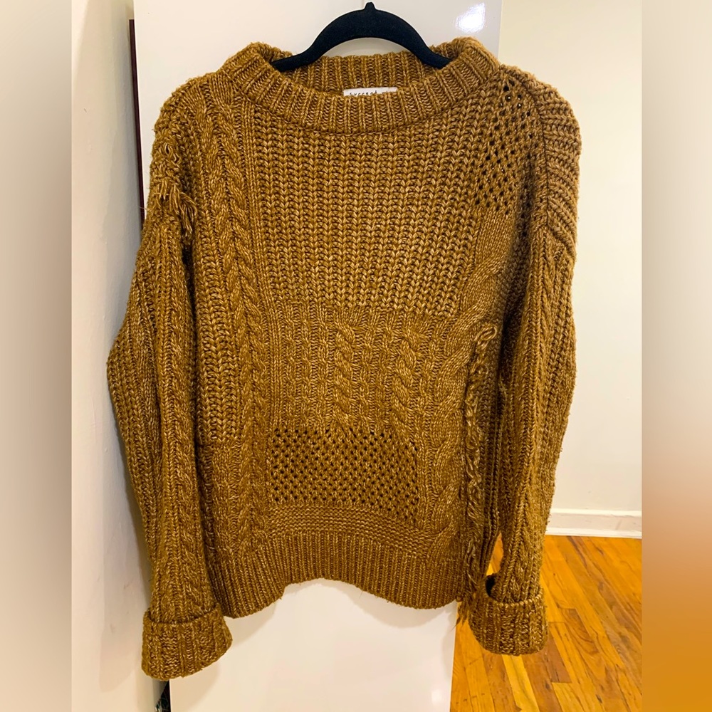 Current air oversized cable knit sweater, size M, brown/ tan